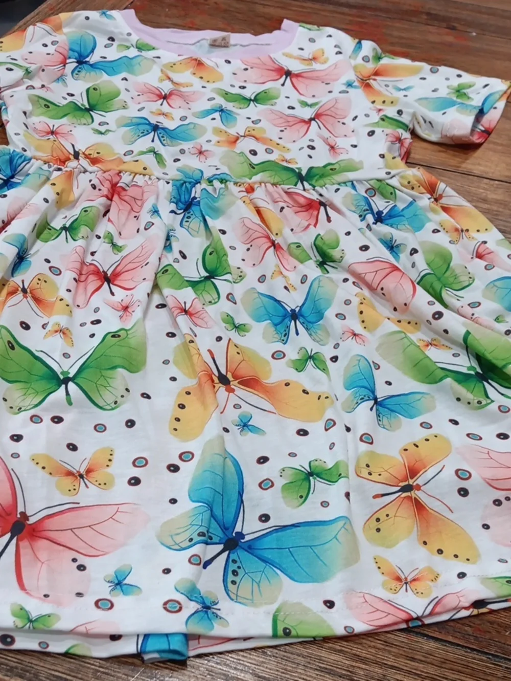 Girls White Butterfly Print Short Sleeve Dress